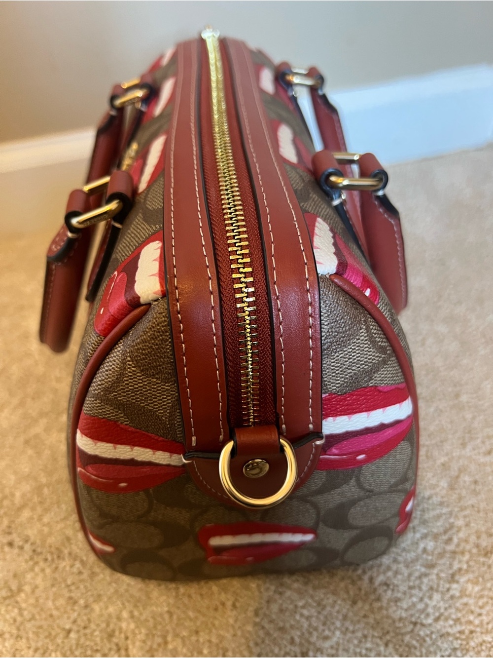 Coach Lips Signature Rowan Satchel - Red & Brown - Picture 4 of 6